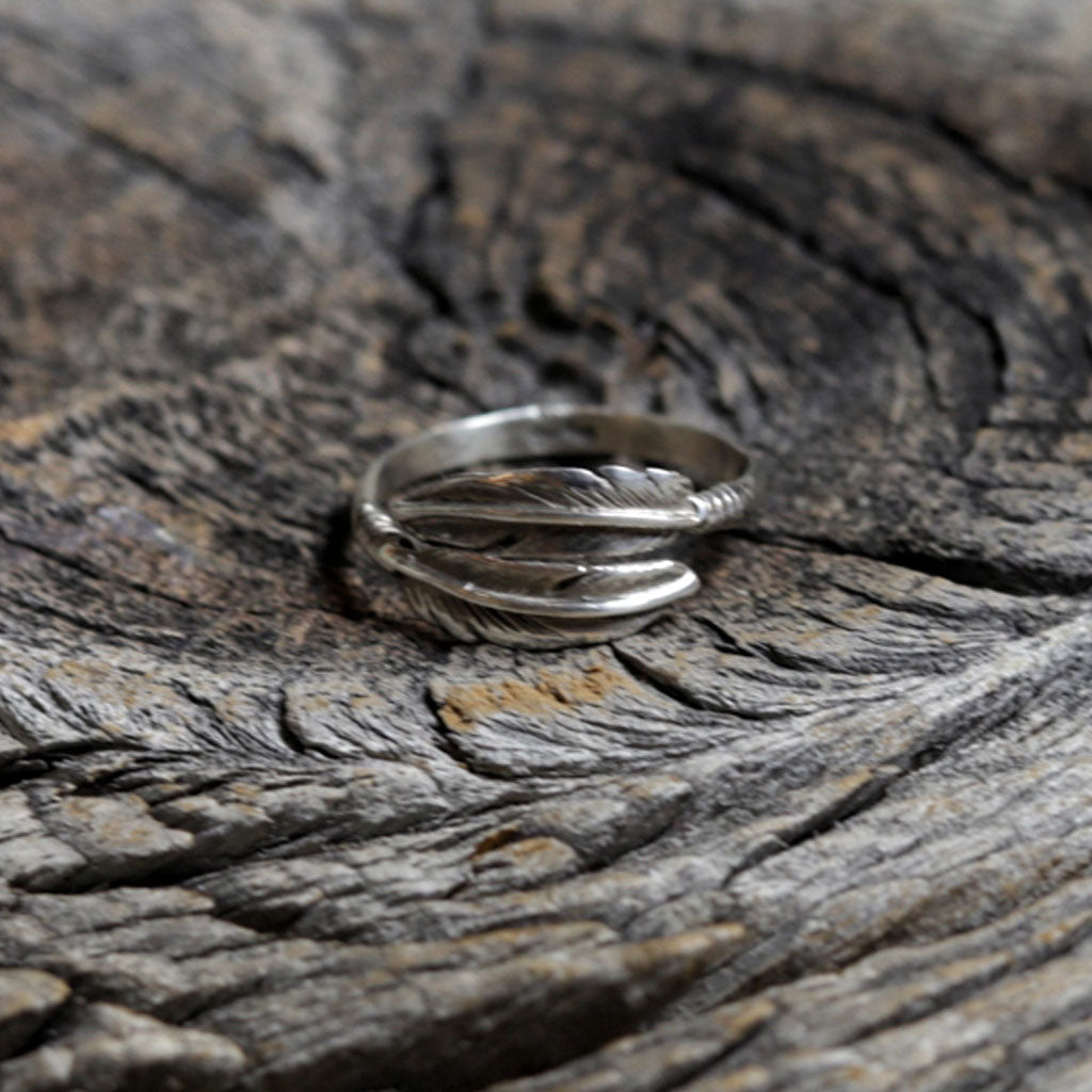 Navajo Silver Adjustable Feather Ring by Ida Mcrae