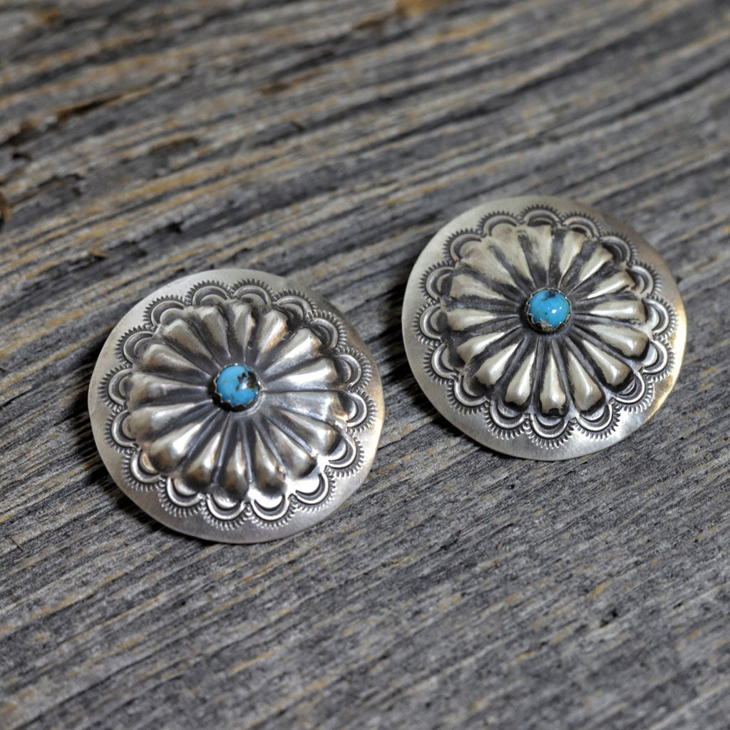Silver & Turquoise Navajo Concho Earrings by Arlene Soce