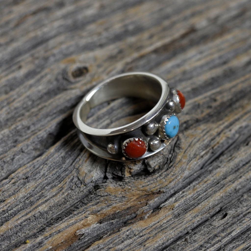 Navajo Silver, Coral & Turquoise Ring by Paul Largo