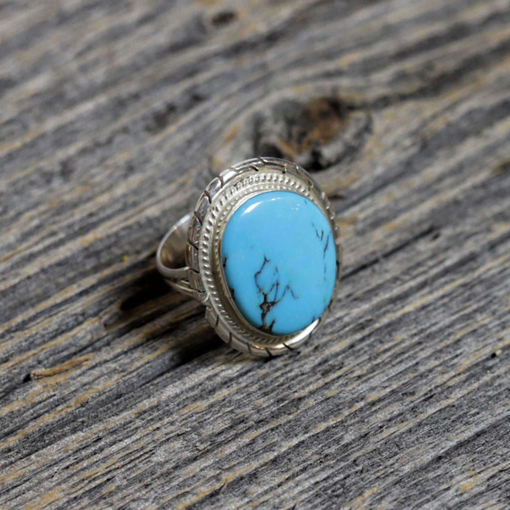 Silver & Turquoise Navajo Ring by Peggy Skeets
