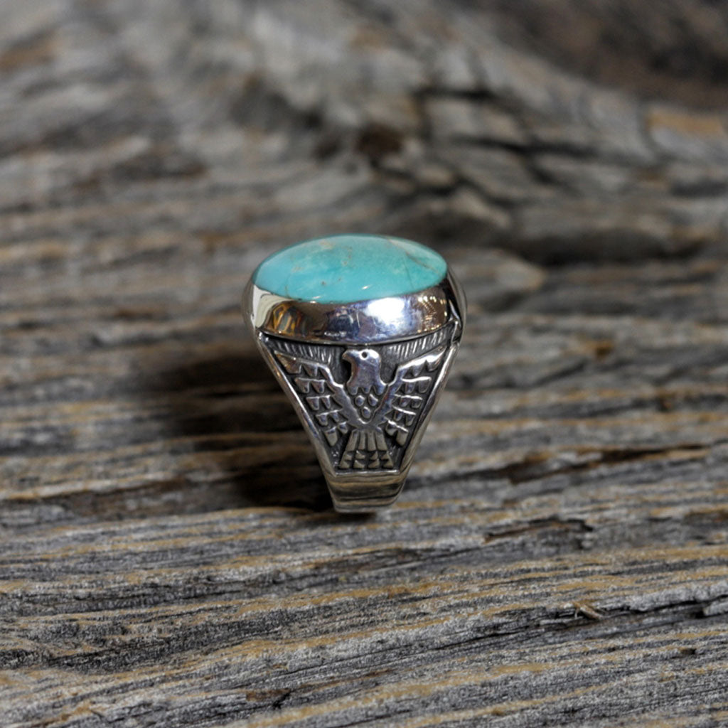 Silver & Turquoise Thunderbird Ring by Edward Johnson