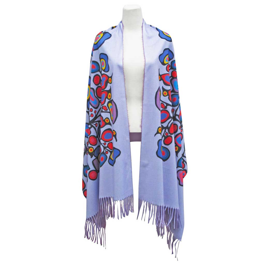 'Woodland Floral' Fringed Shawl by Norval Morrisseau