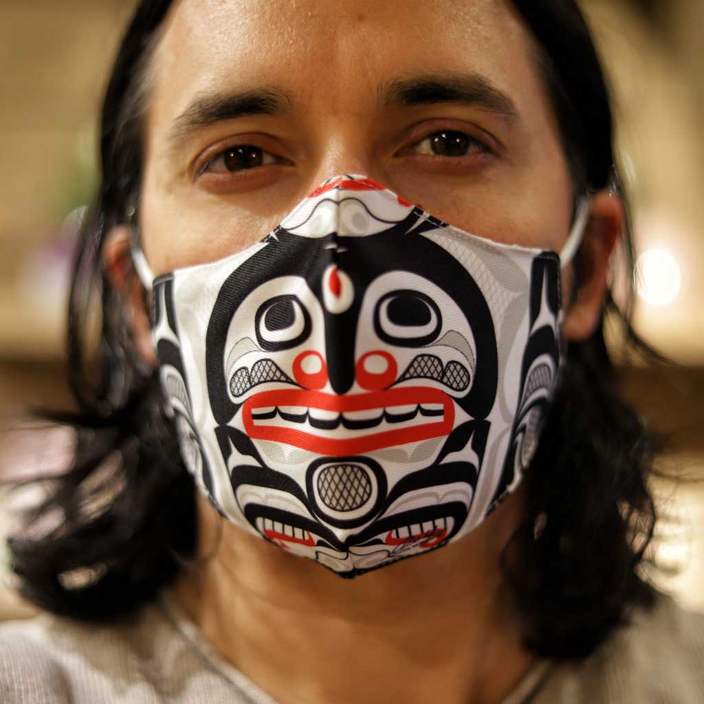 'Killer Whale Crosshatch' Face Mask by Curtis Wilson