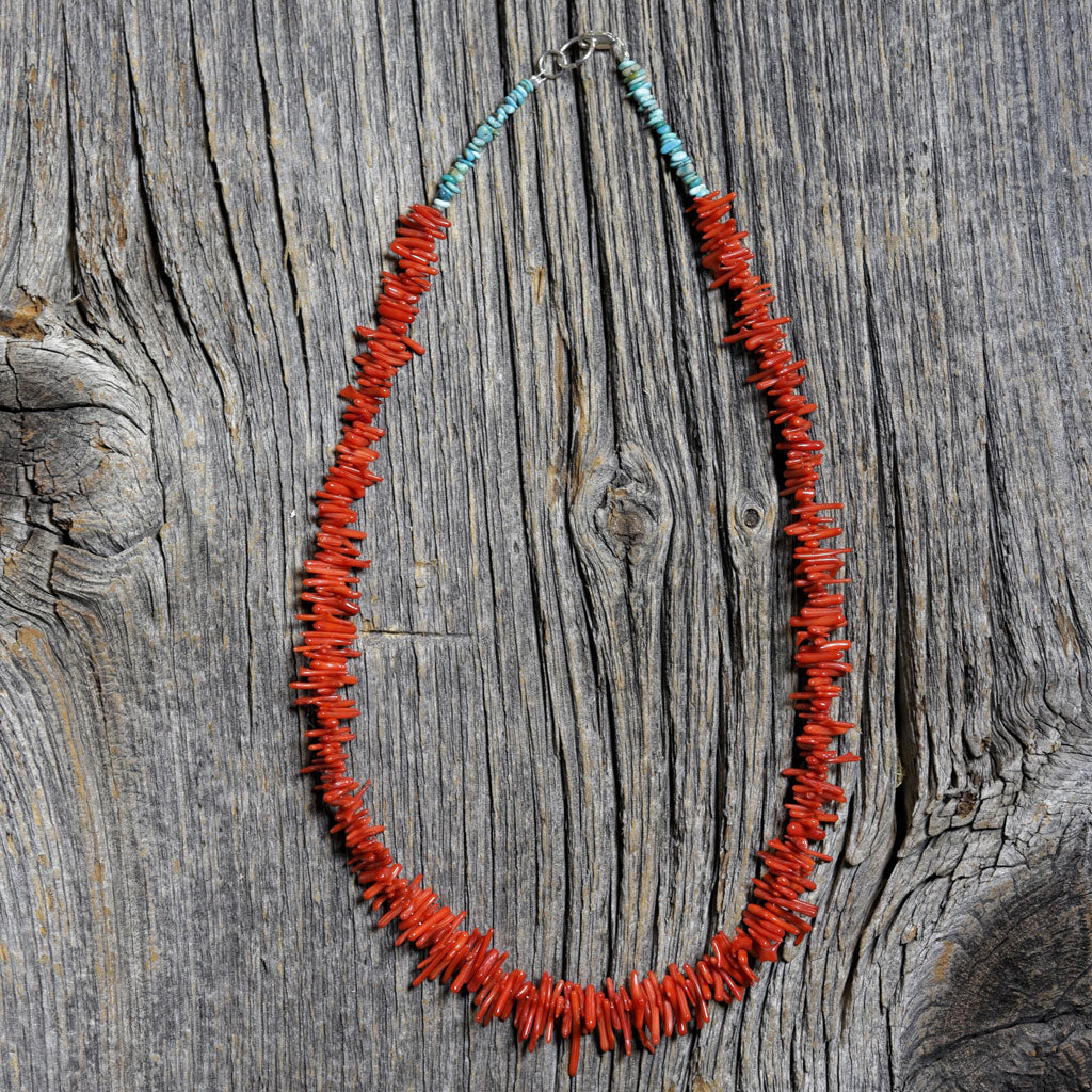 Navajo Coral & Turquoise Necklace by Valarie Johnson