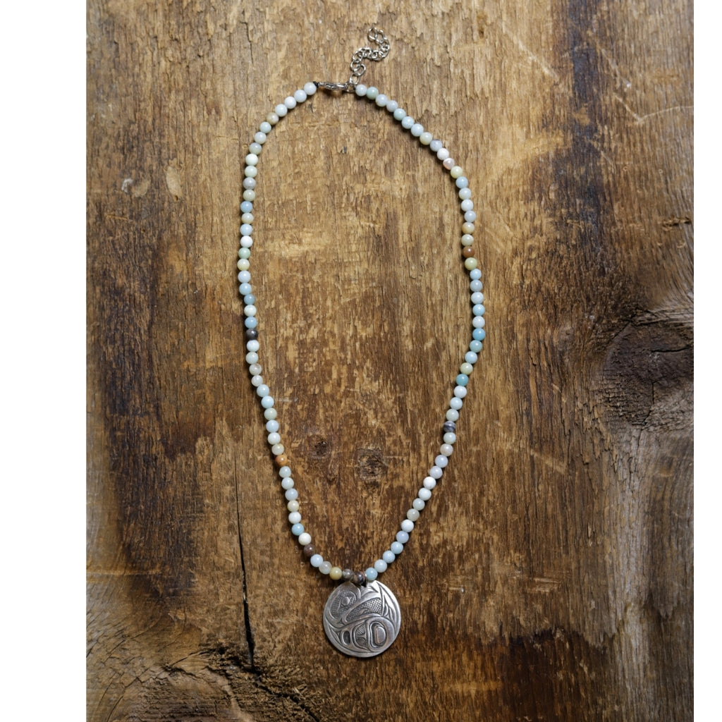 &#39;Raven&#39; Pewter Pendant with Amazonite Neckace by Alex Helin