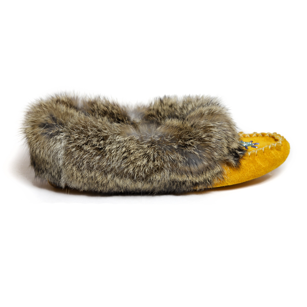 Ladies Tan Moccasins with Rabbit Fur