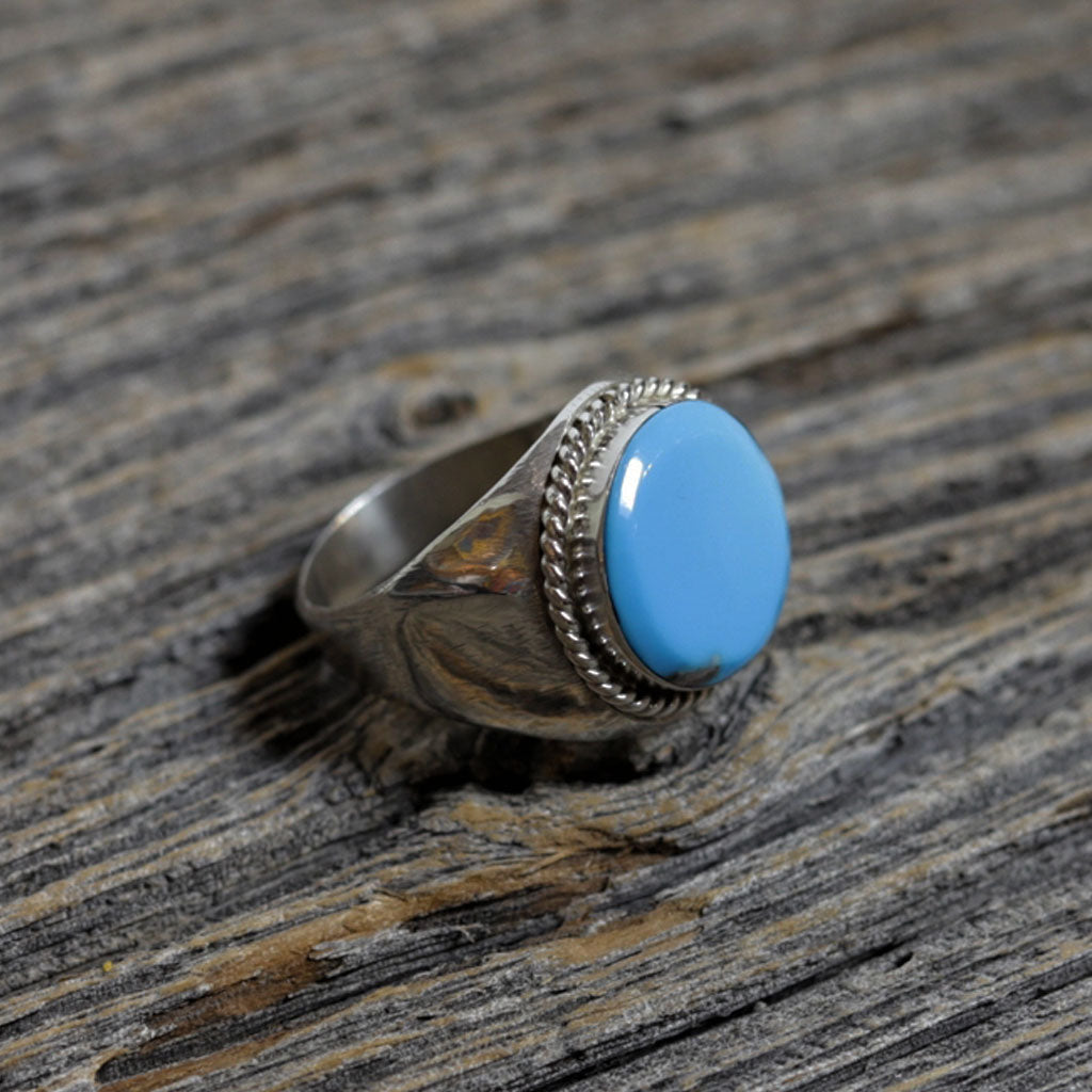 Genuine Turquoise Sterling Mens Ring 25272