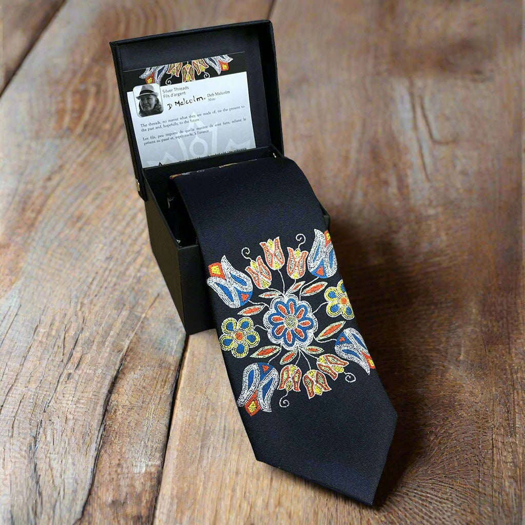 Slim Silk Tie - 'Silver Threads' by Deb Malcolm