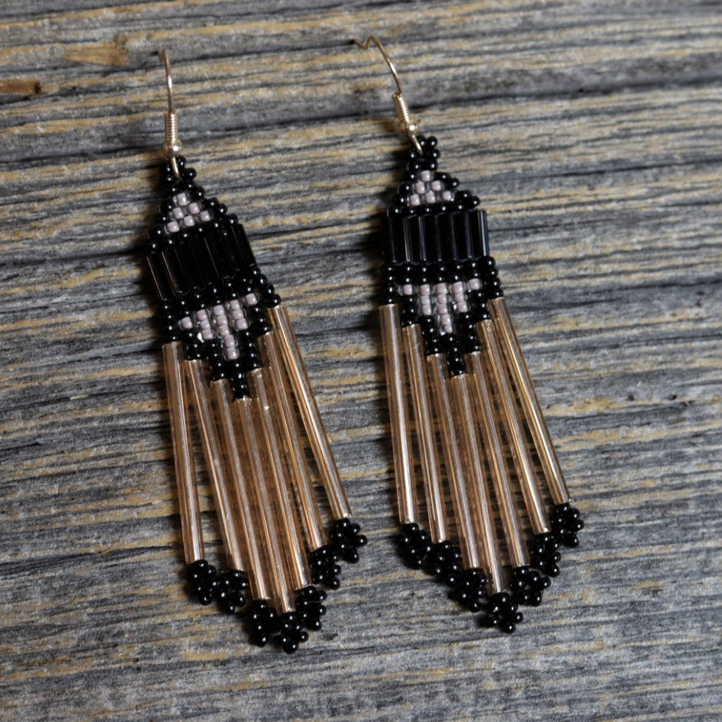 Beaded Fringe Earrings by Zhawenim Designs Black Terra Beaded Dreams