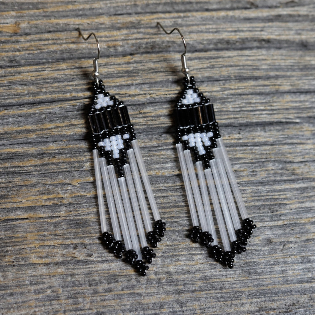 Black fringe earrings hotsell