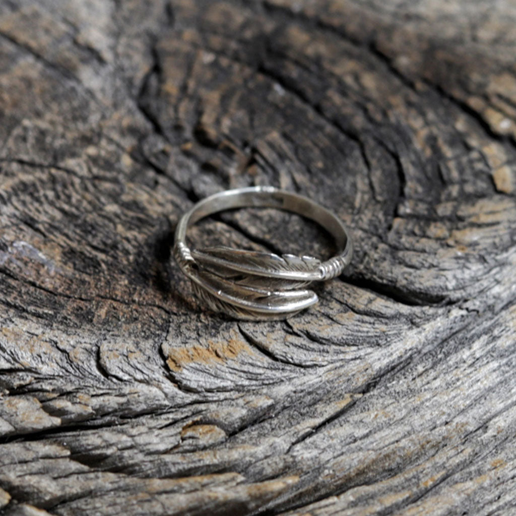 Navajo Silver Adjustable Feather Ring by Ida Mcrae