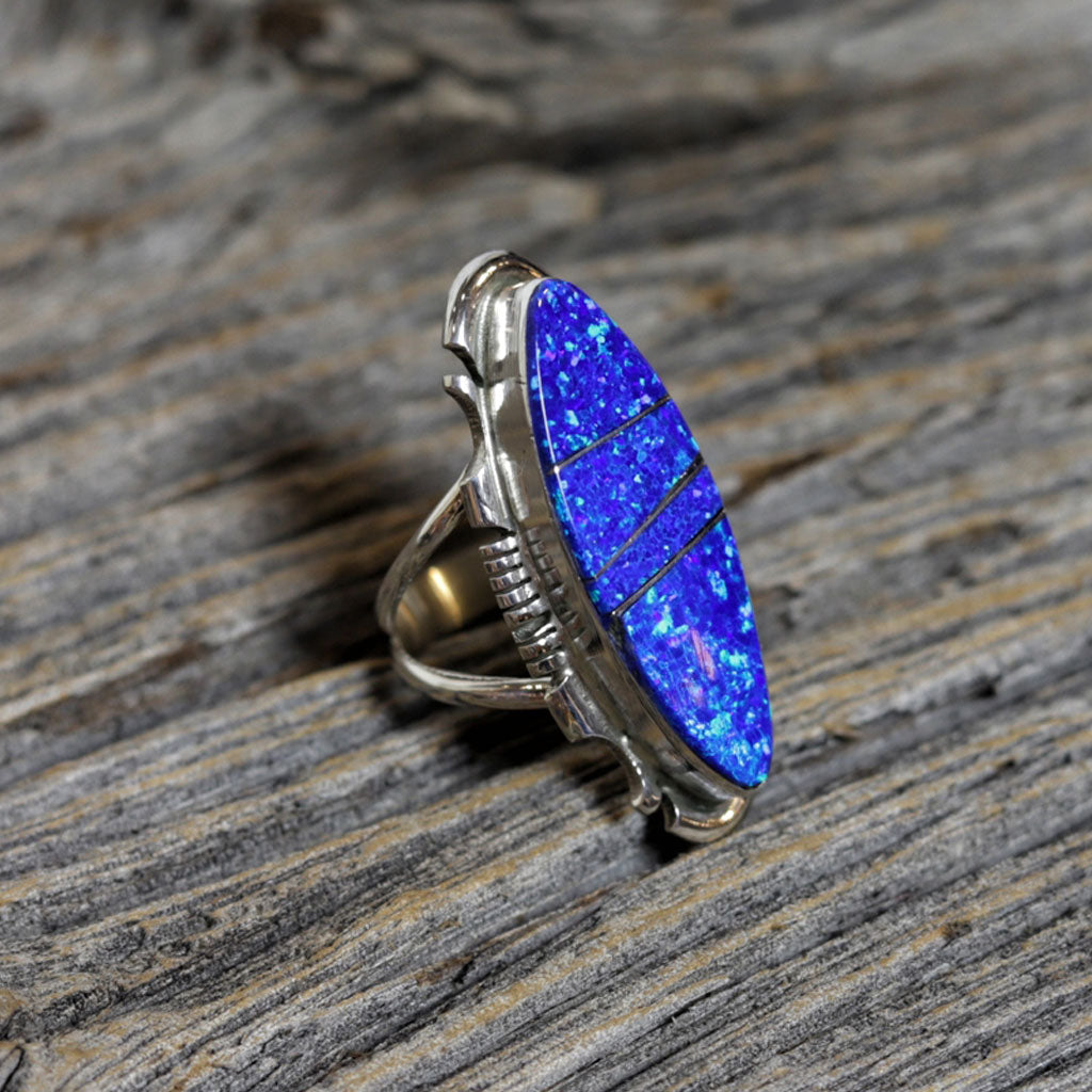 Large Blue Opal Navajo Ring by Steve Francisco