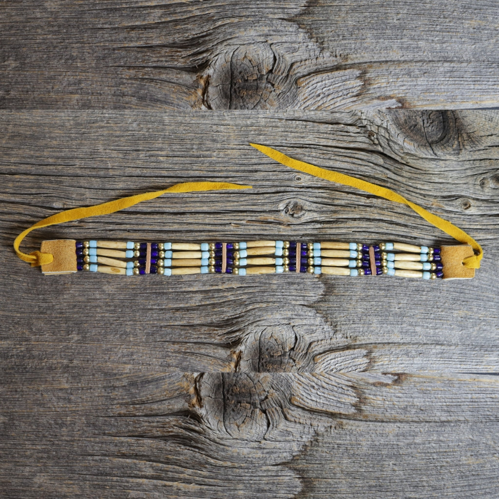 4 Row Bone Choker - Blue &amp; Dark Blue
