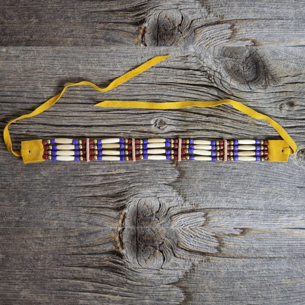 4 Row Bone Choker - Blue &amp; Red