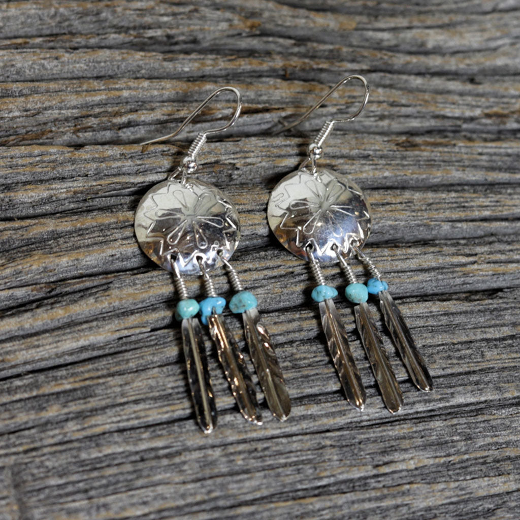 Silver & Turquoise Concho Earrings by Emelia Tsosie