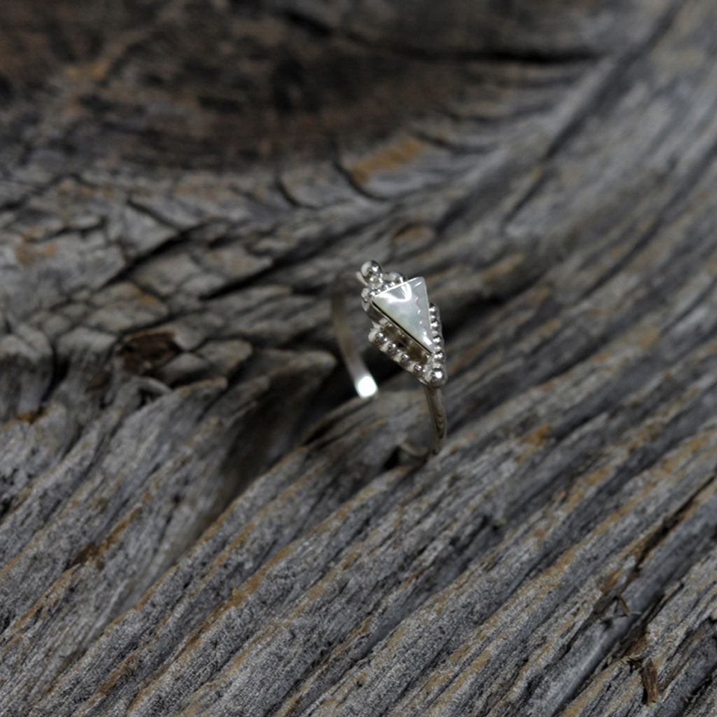 Navajo Silver Ring w/ Triangular Shaped Stones by Dustin Bobelu