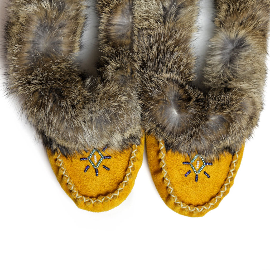 Ladies Tan Moccasins with Rabbit Fur