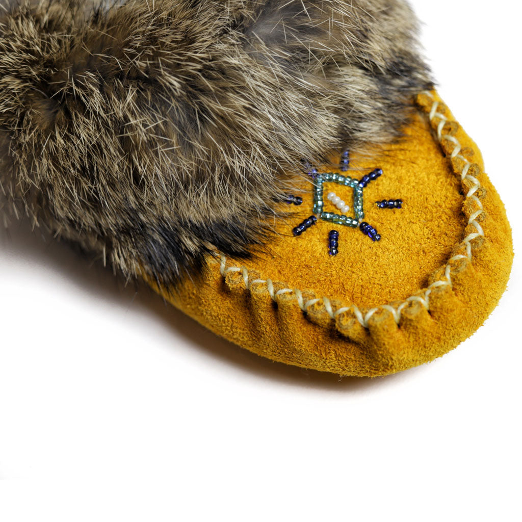 Ladies Tan Moccasins with Rabbit Fur