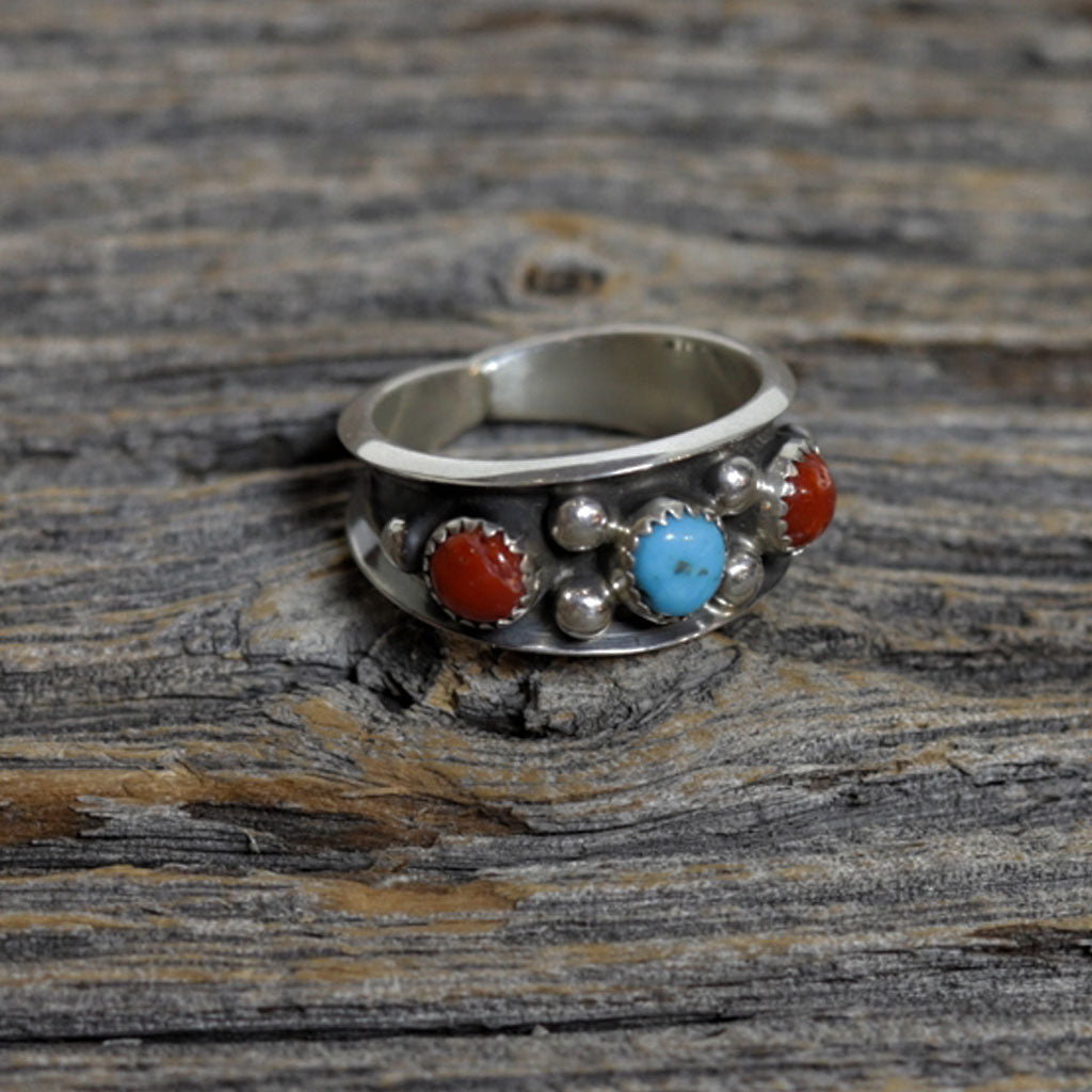 Navajo Silver, Coral & Turquoise Ring by Paul Largo