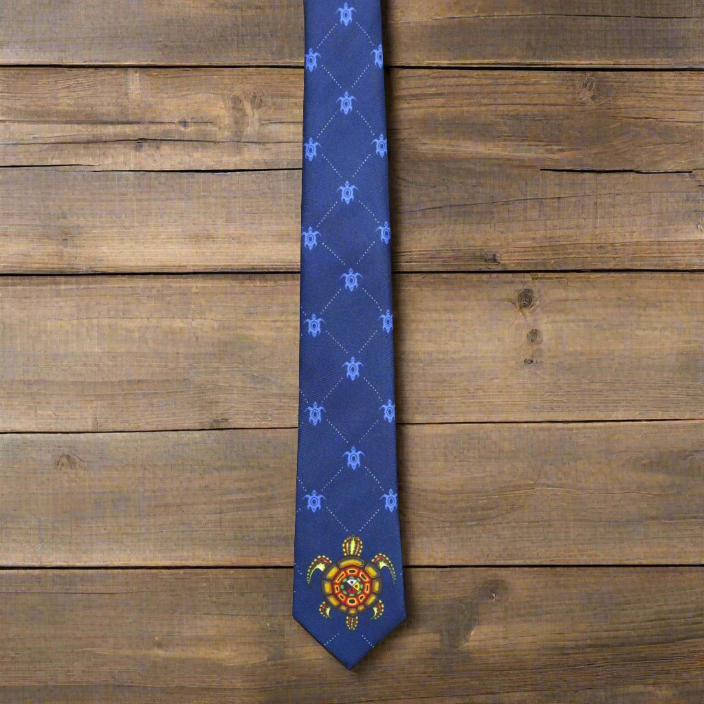 Slim Silk Tie - &#39;Medicine Turtle&#39; by James Jacko