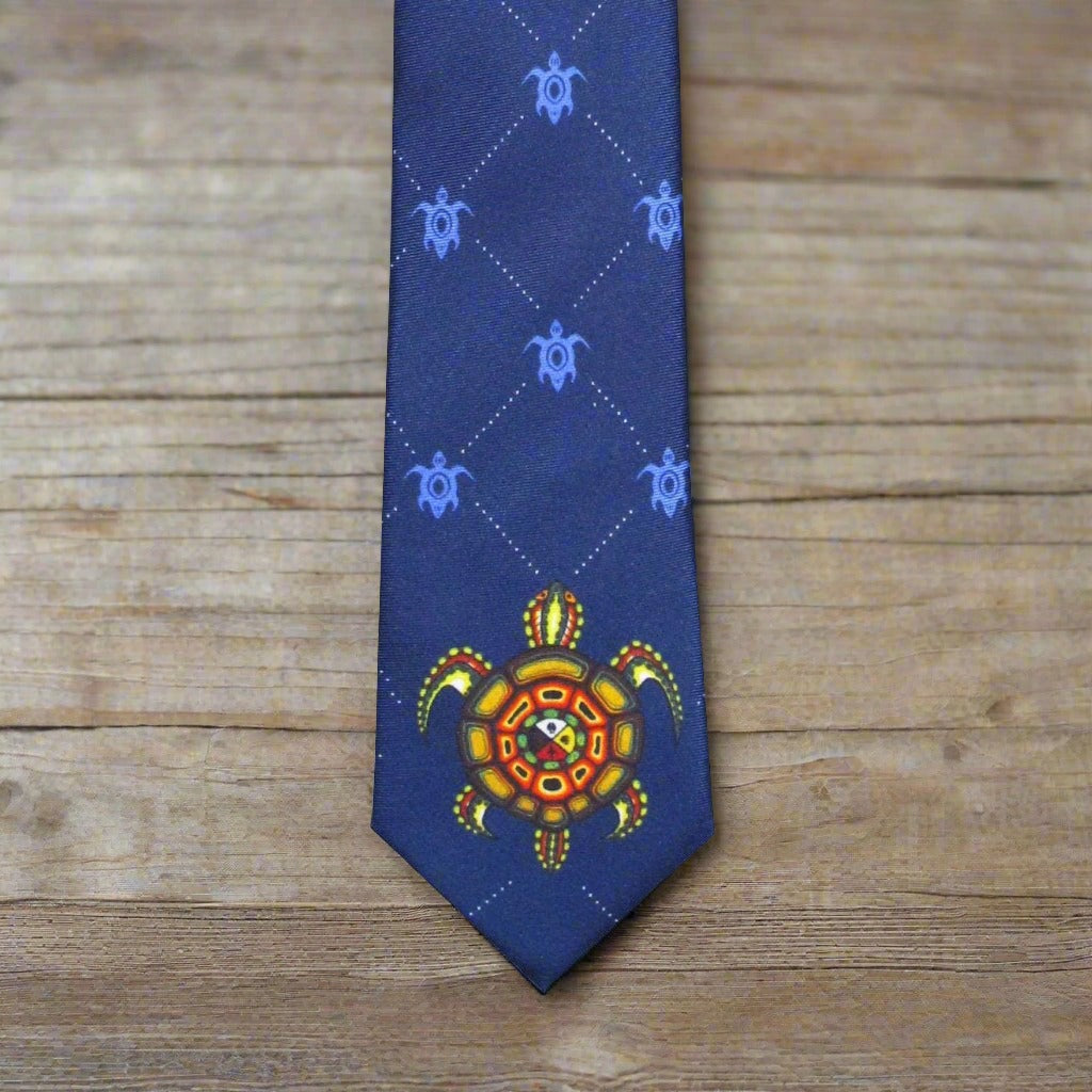 Slim Silk Tie - &#39;Medicine Turtle&#39; by James Jacko