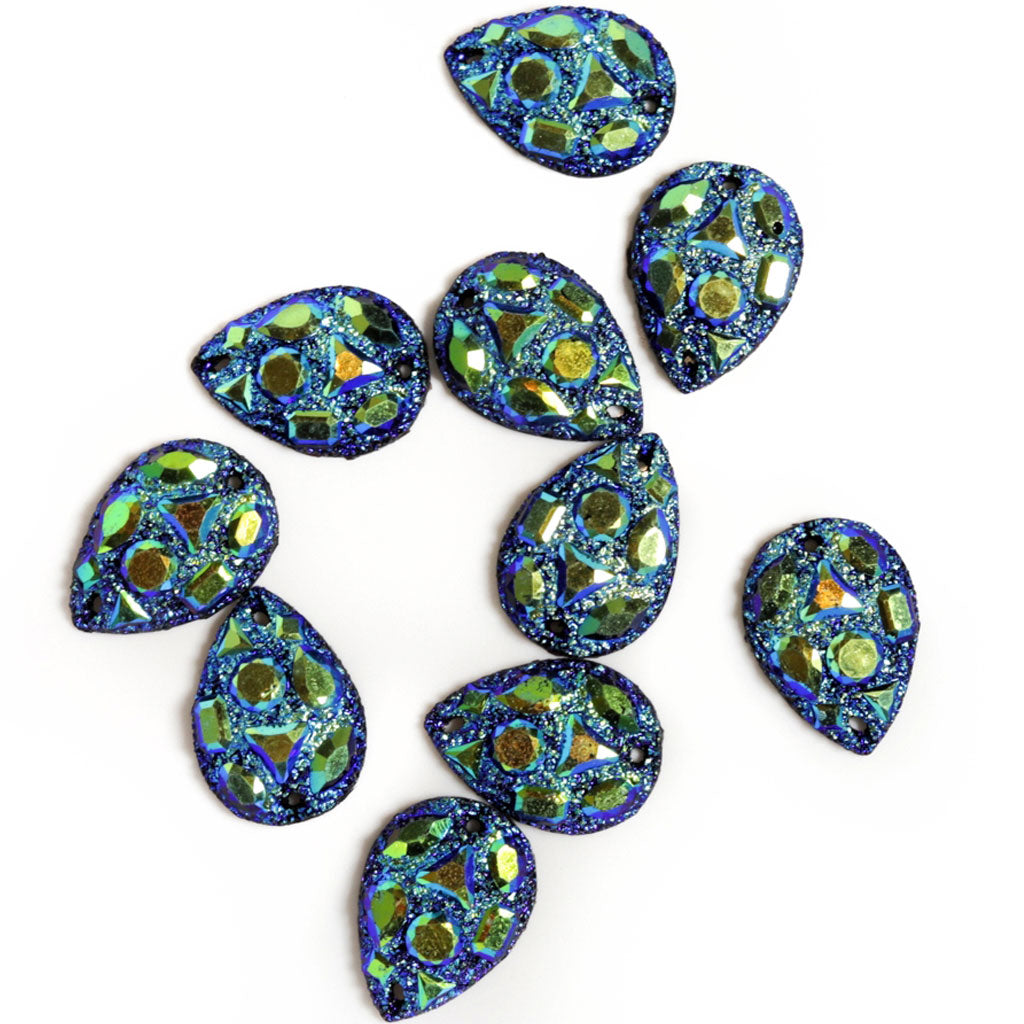 Moon Rock Cabochons - Black AB - Drop 18x25mm