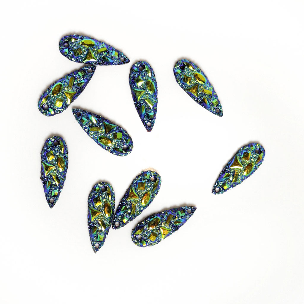 Moon Rock Cabochons - Black AB - Drop 8x22mm