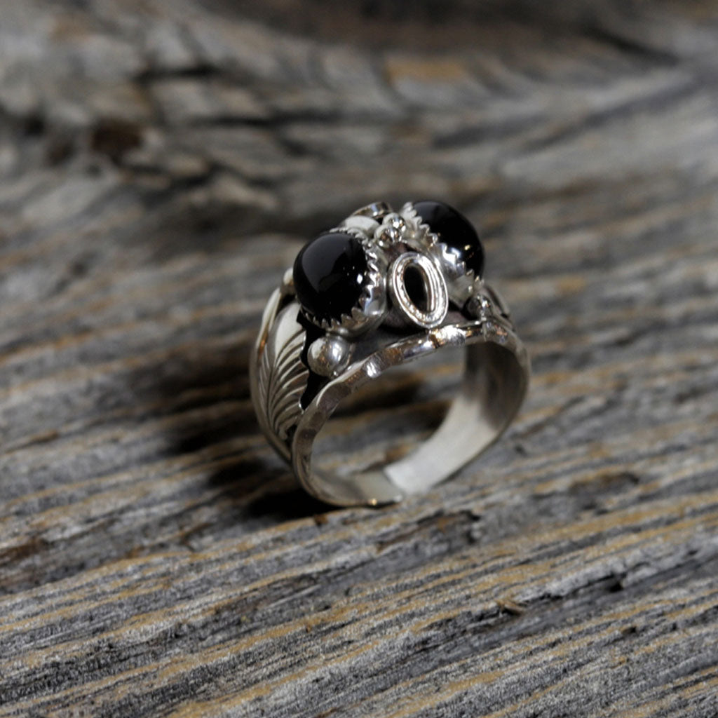 Silver &amp; Double Onyx Stone Ring by Max Calladito