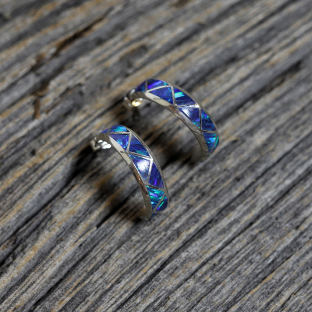 Zigzag Silver & Opal Navajo Earrings by Roy Thompson