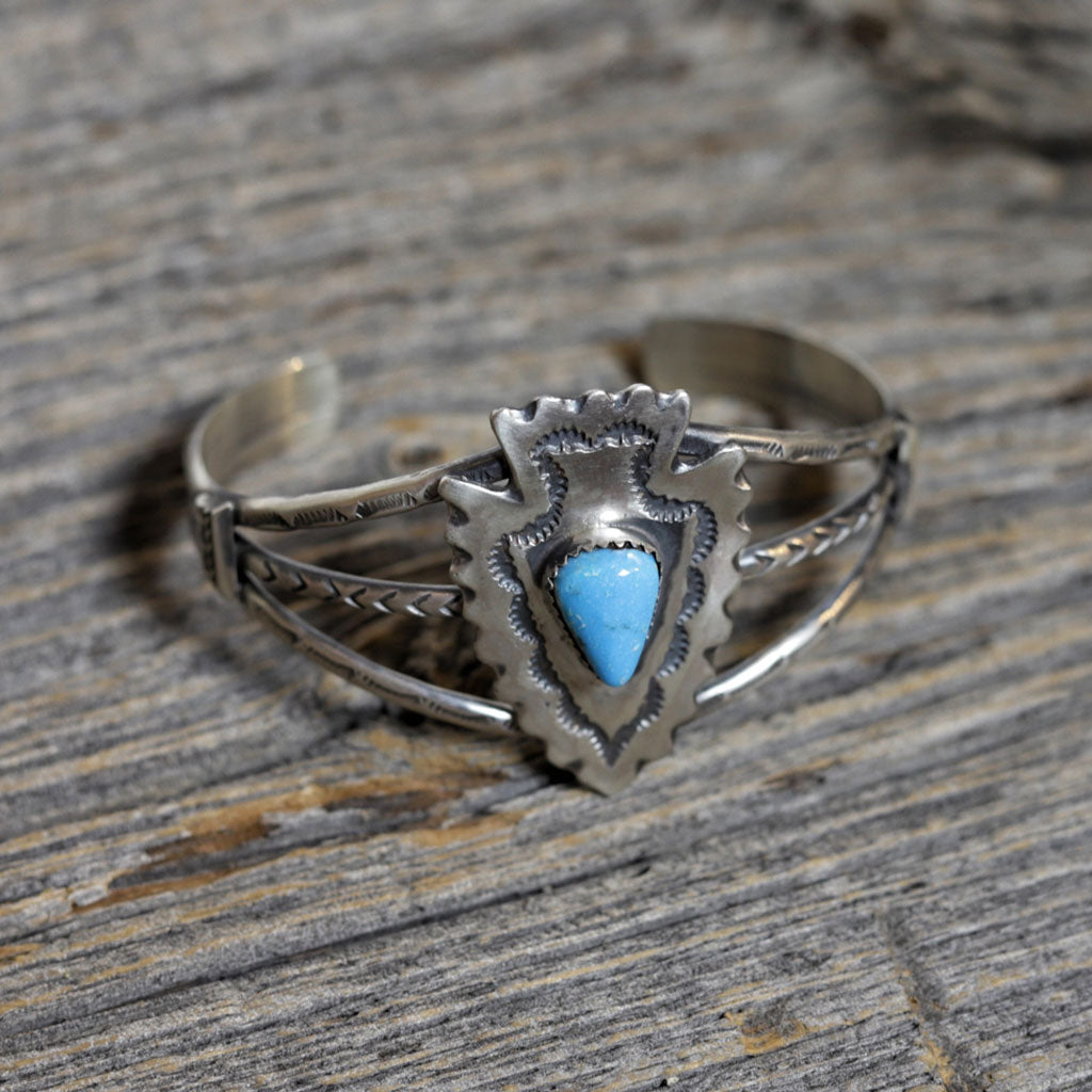 Silver & Turquoise Arrowhead Navajo Bracelet by Robert Livingston