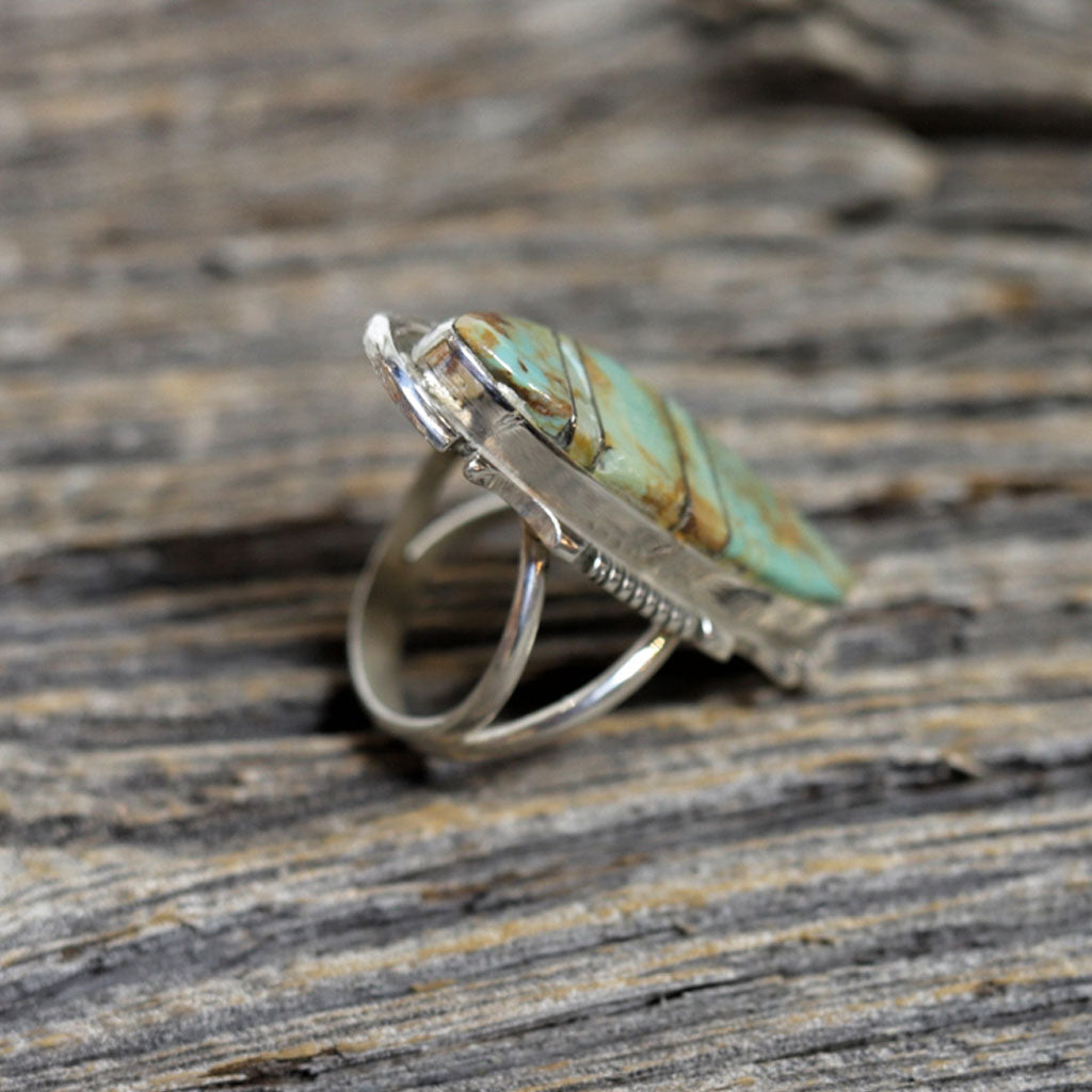 Silver &amp; Turquoise Inlay Navajo Ring by Steve Francisco