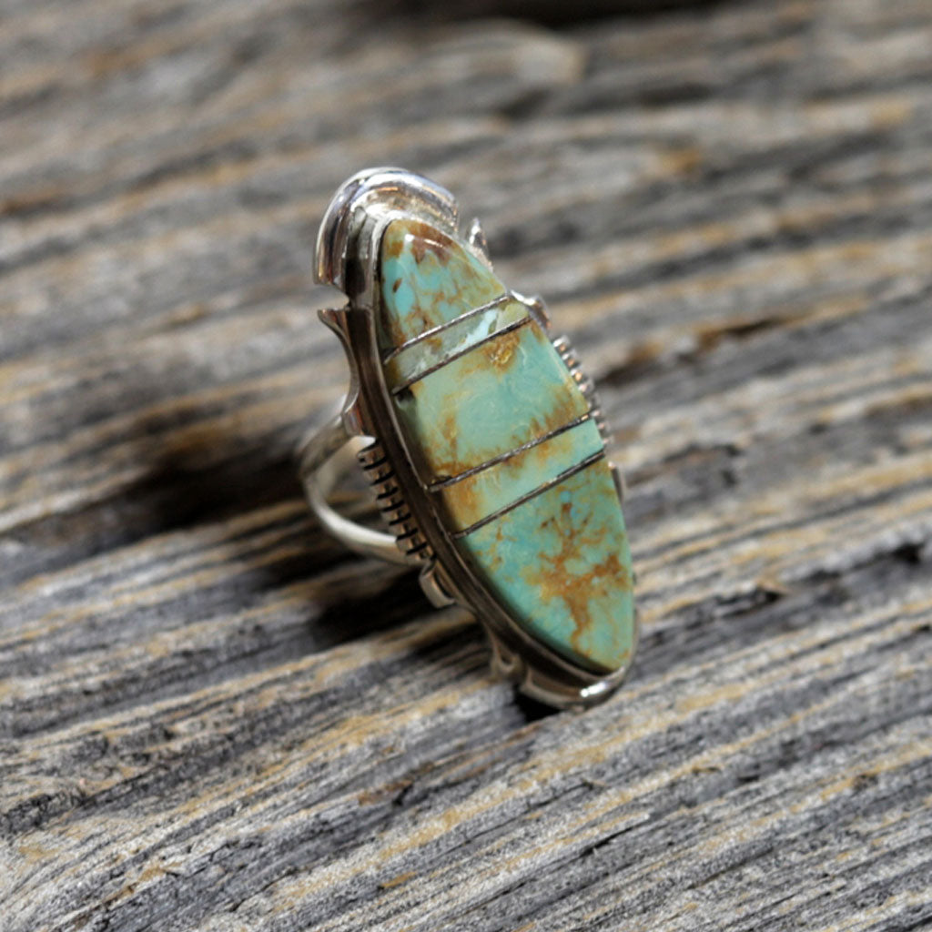 Silver & Turquoise Inlay Navajo Ring by Steve Francisco