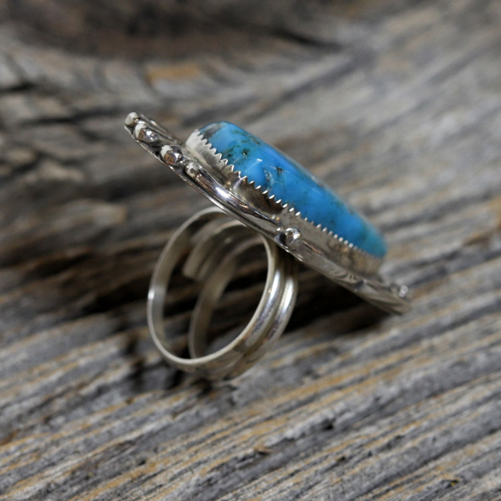 Large Turquoise & Silver Navajo Ring by Ray Nez