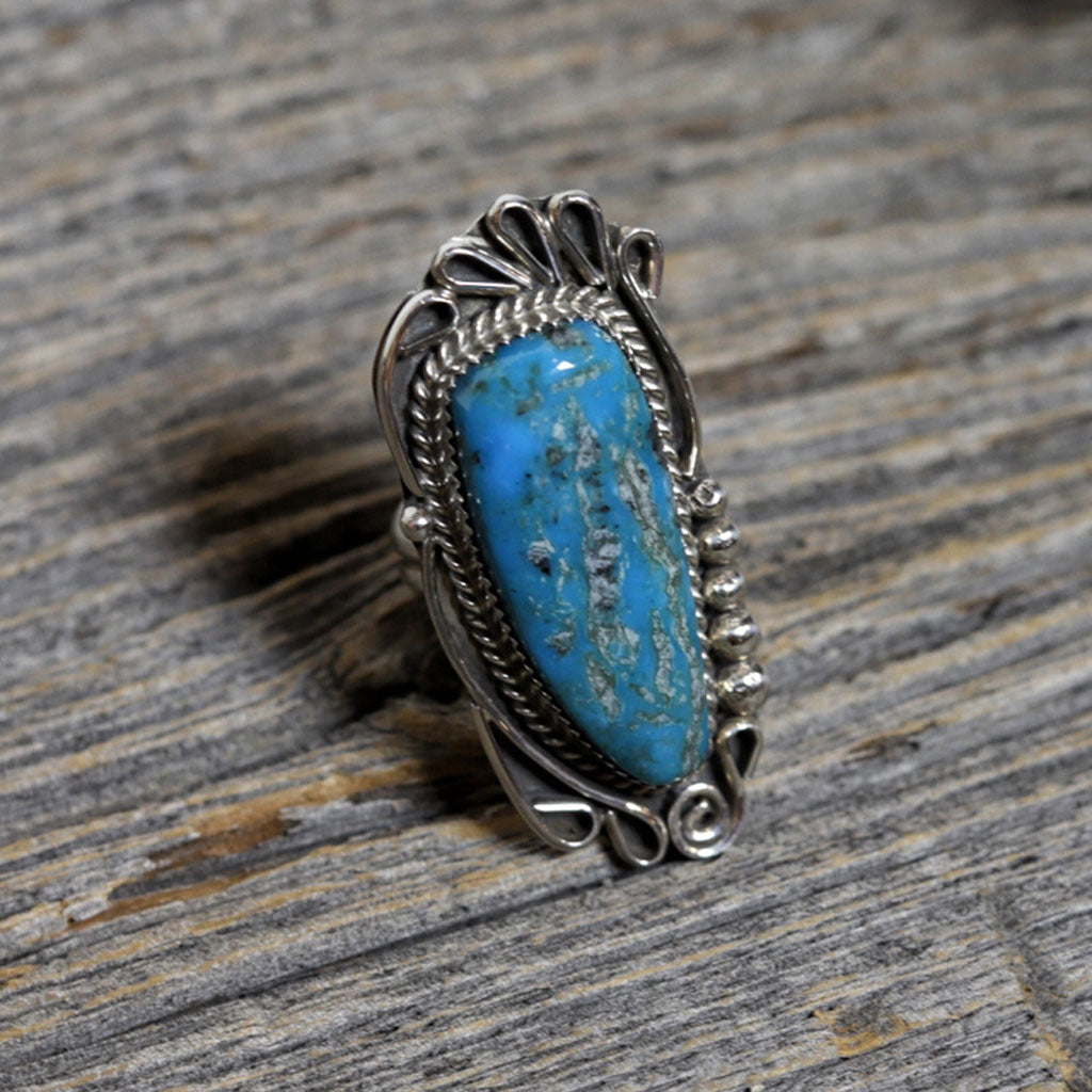 Large Turquoise &amp; Silver Navajo Ring by Ray Nez