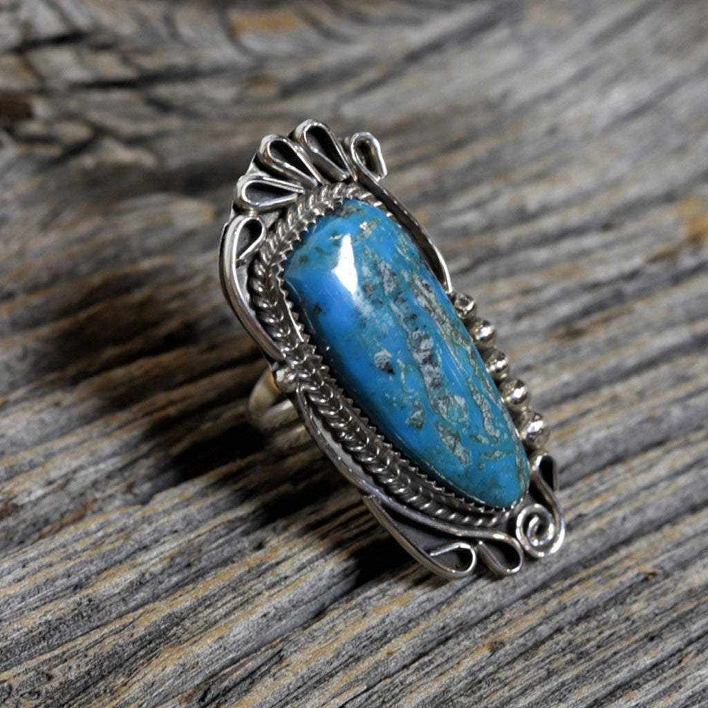Large Turquoise Silver Navajo Ring by Ray Nez - Main Image