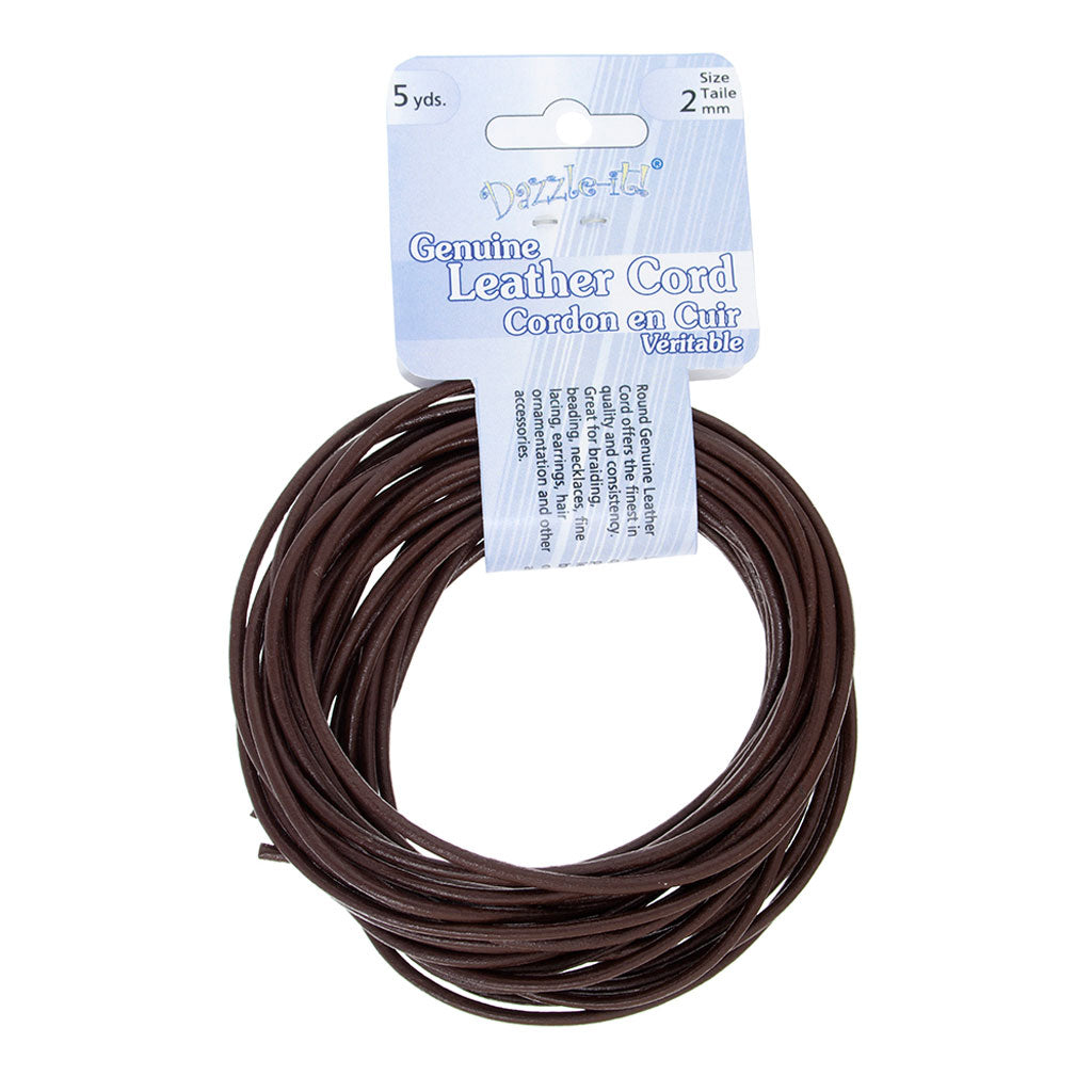 2mm Round Leather Cord - Brown