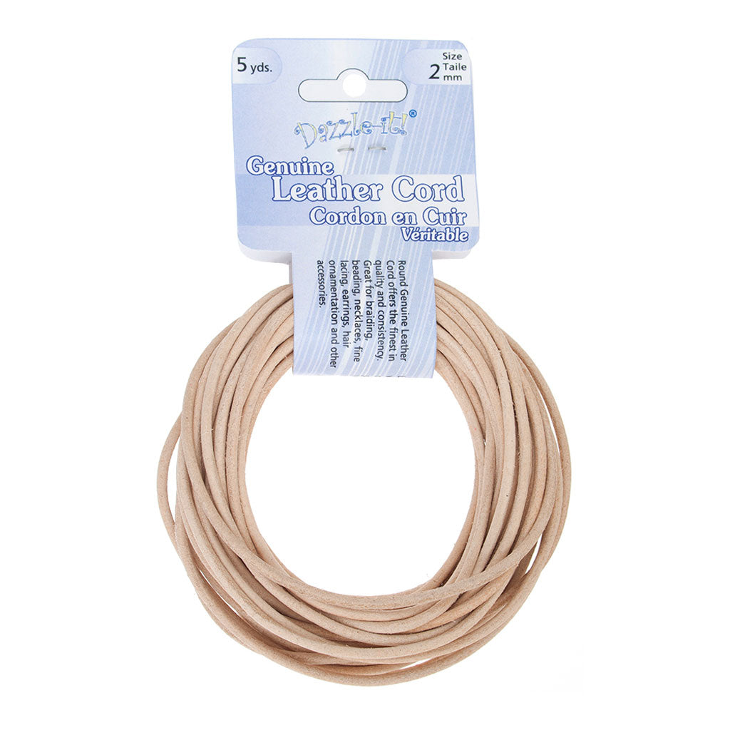2mm Round Leather Cord - Natural