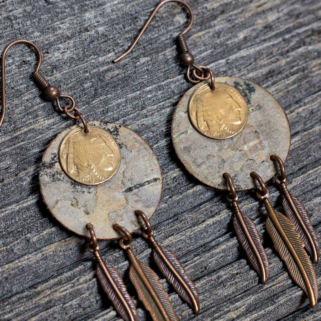 Birch Bark Earrings w/ Native Coin in Center