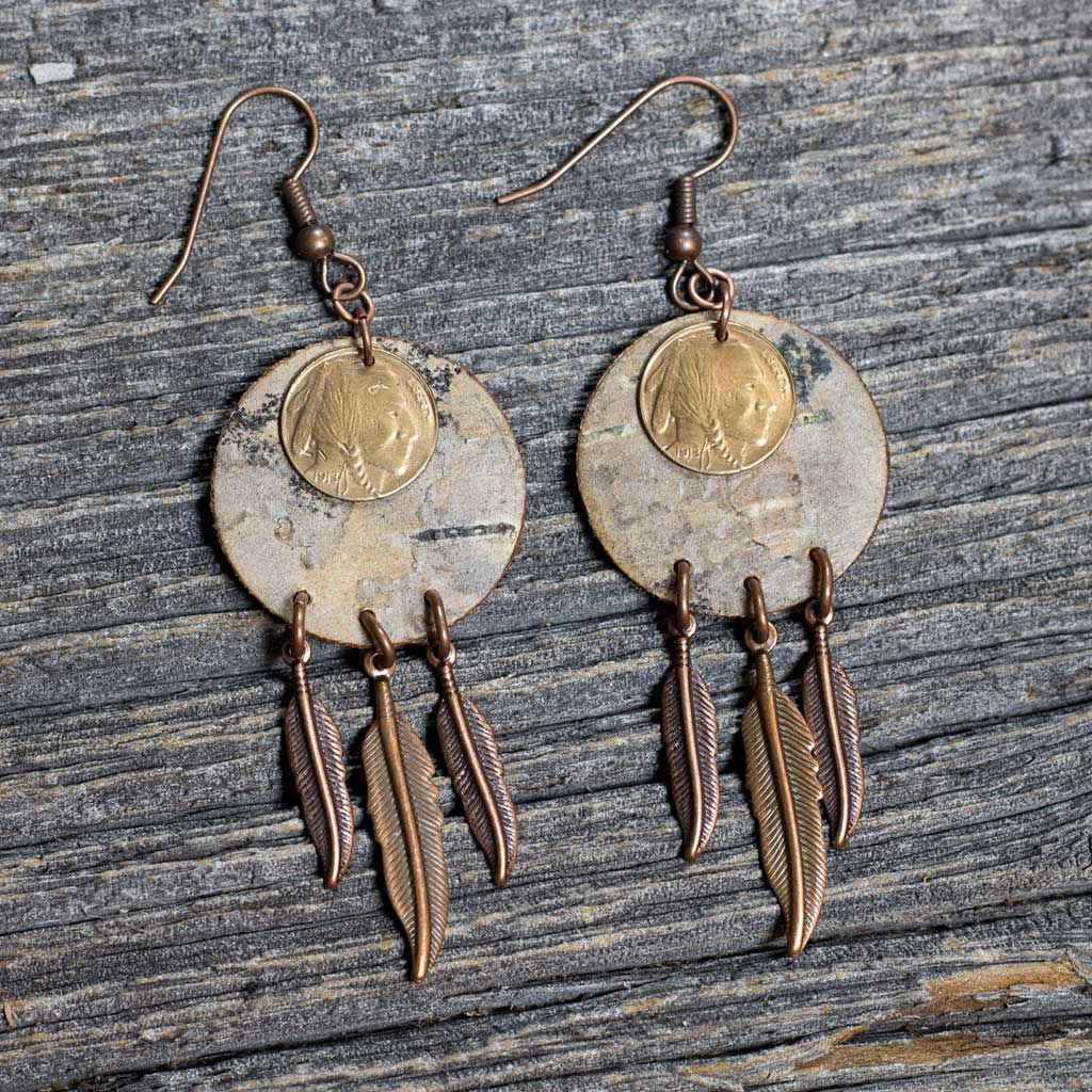 Birch Bark Earrings w/ Native Coin in Center