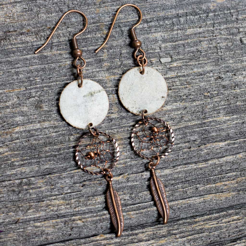 Birch Bark Earrings w/ Dreamcatcher
