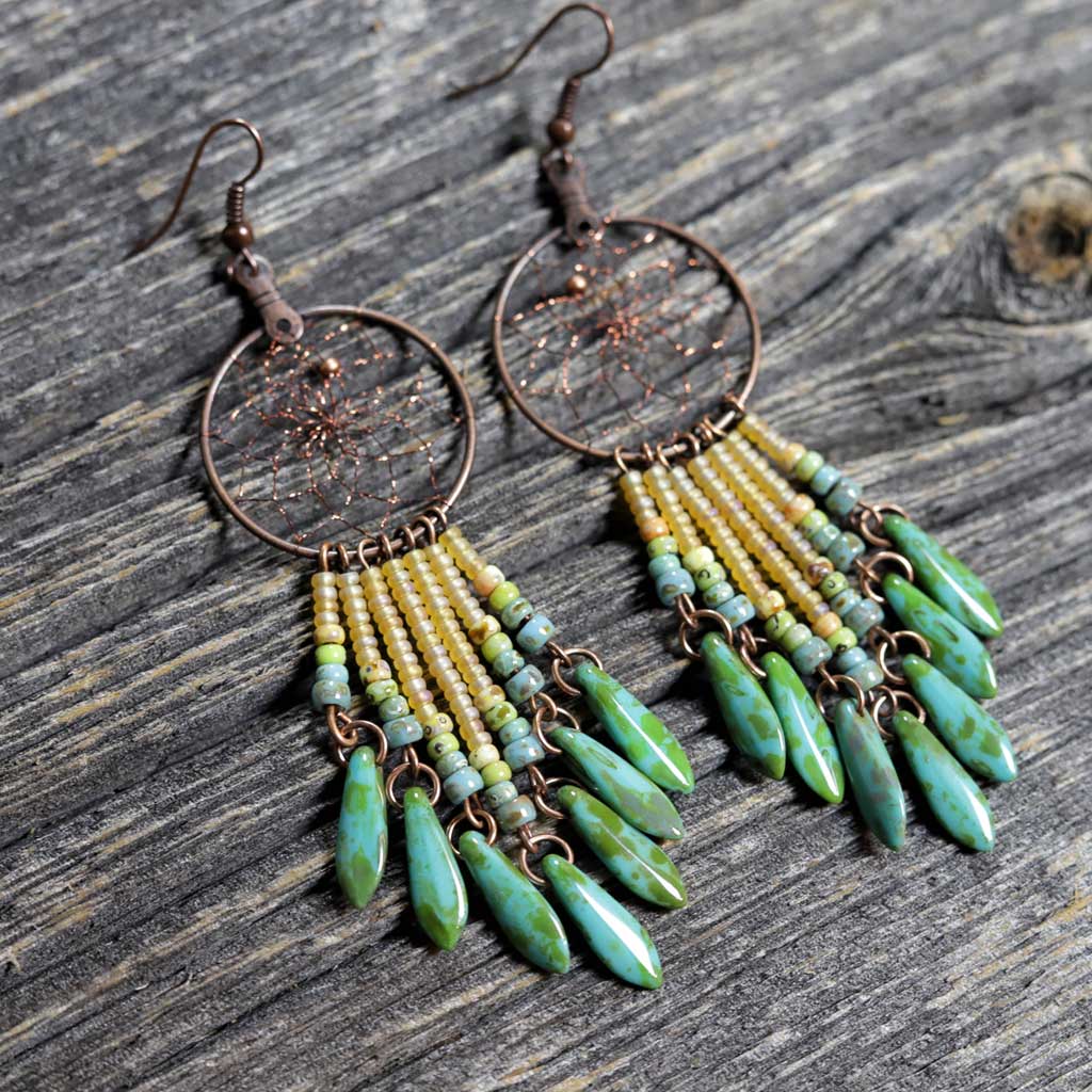 Copper Dreamcatcher Earrings w/ Dangles