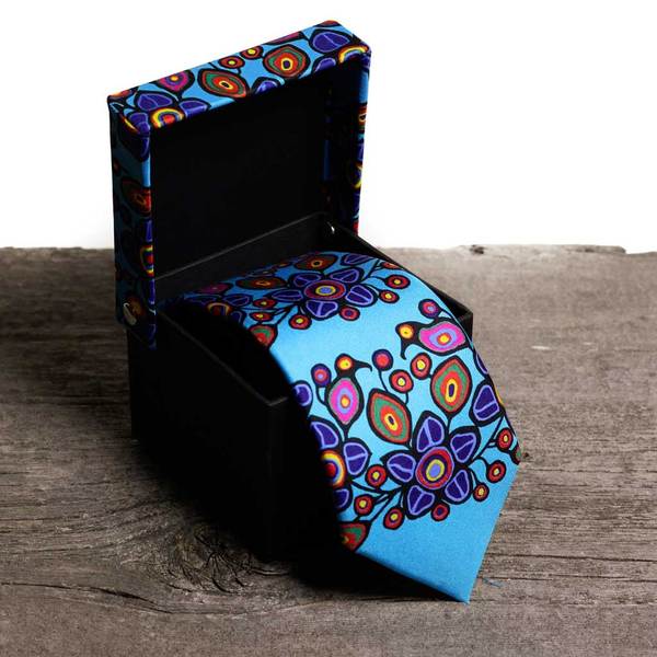Slim Silk Tie - &#39;Flowers &amp; Birds&#39; by Norval Morrisseau