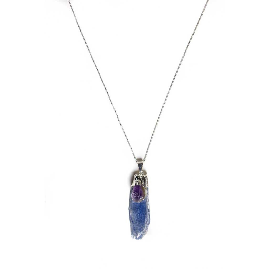 Kyanite Pendant Necklace w/ Amethyst - Beaded Dreams
 - 1