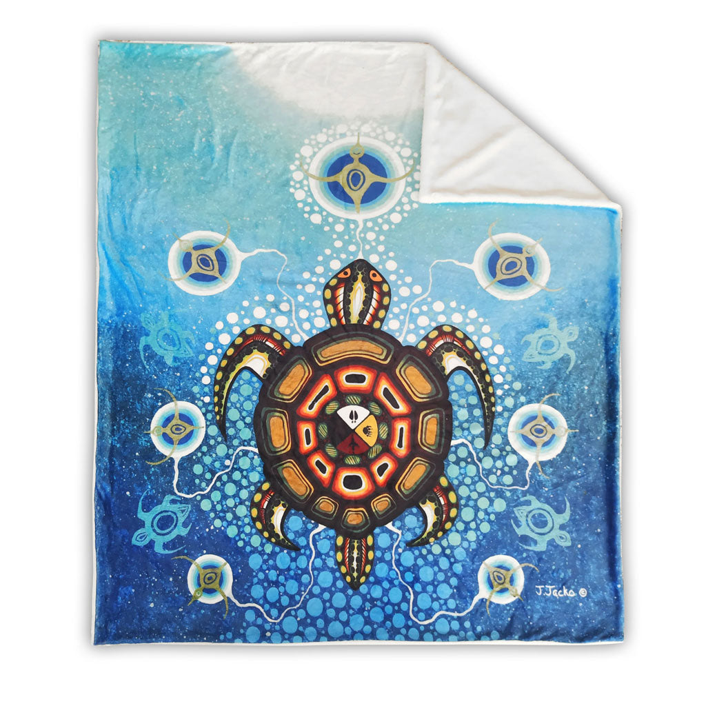 'Medicine Turtle' Faux Rabbit Fur Throw by James Jacko