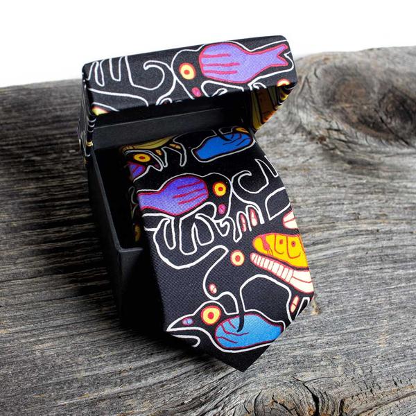 Slim Silk Tie - 'Moose Harmony' by Norval Morrisseau