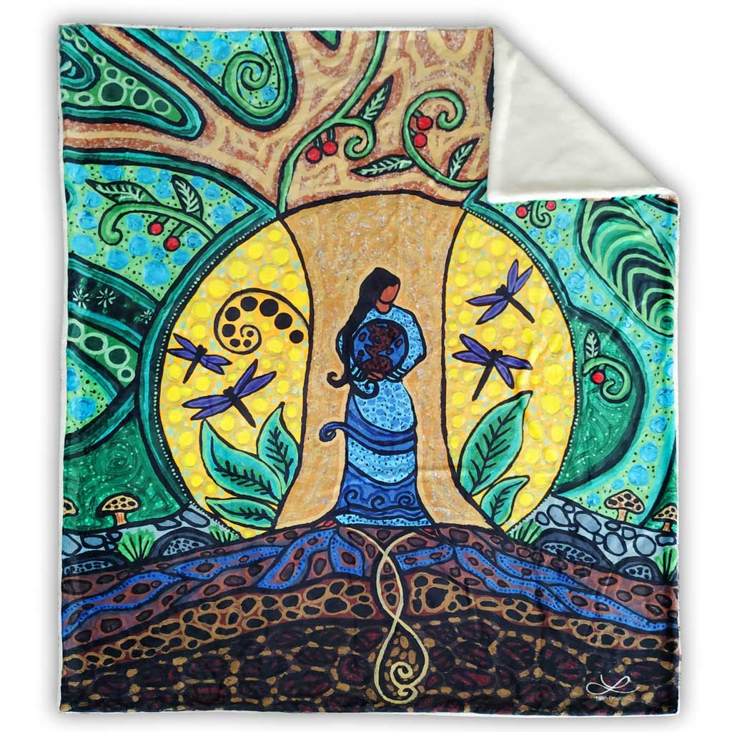 'Strong Earth Woman' Faux Rabbit Fur Throw by Leah Dorion