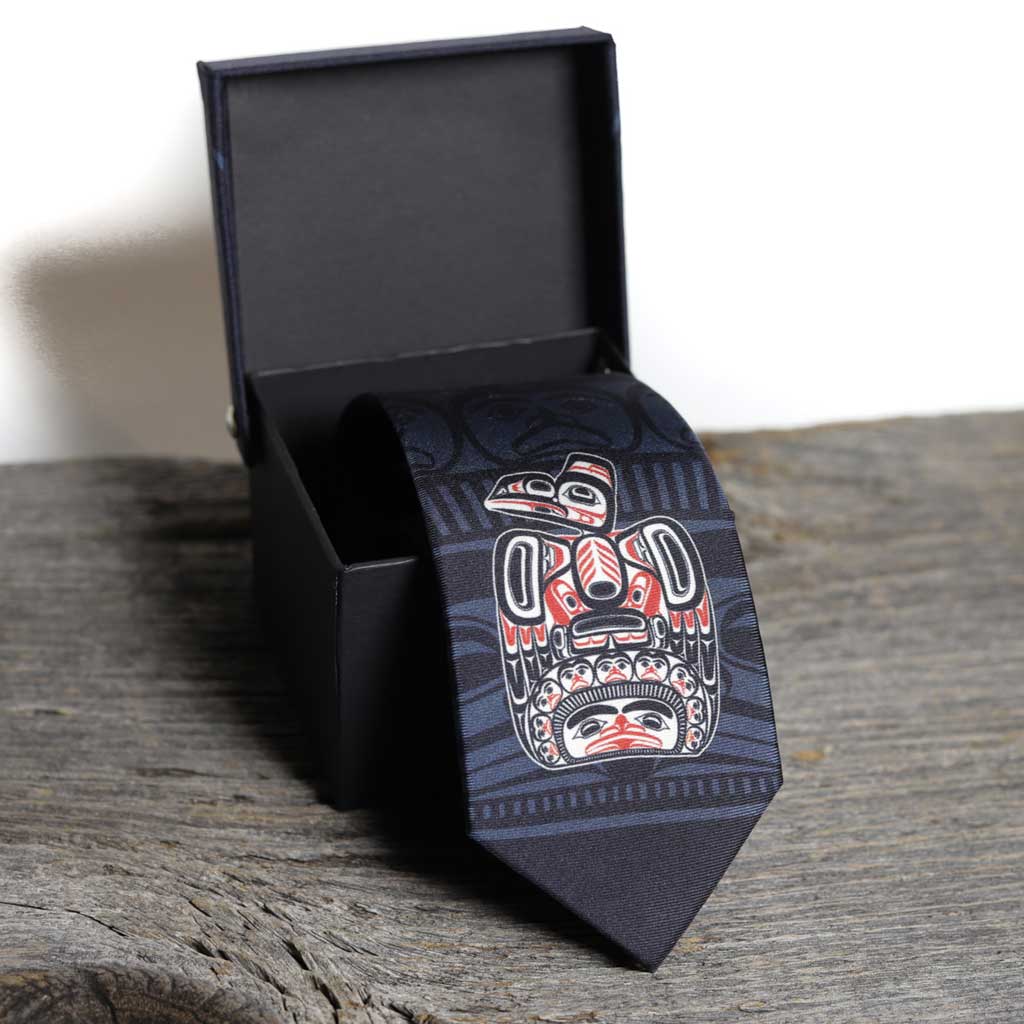 Slim Silk Tie - &#39;Children of the Raven&#39; by Bill Reid