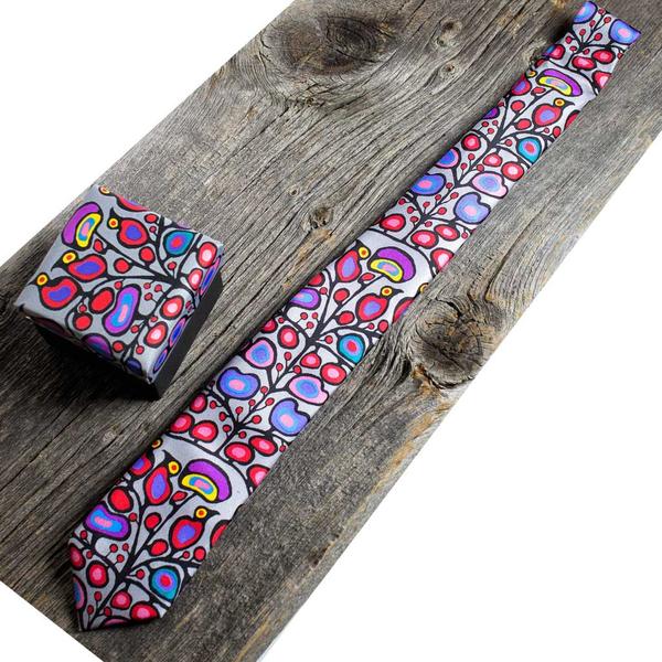 Slim Silk Tie - 'Woodland Floral' by Norval Morrisseau