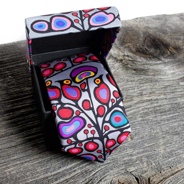 Slim Silk Tie - 'Woodland Floral' by Norval Morrisseau
