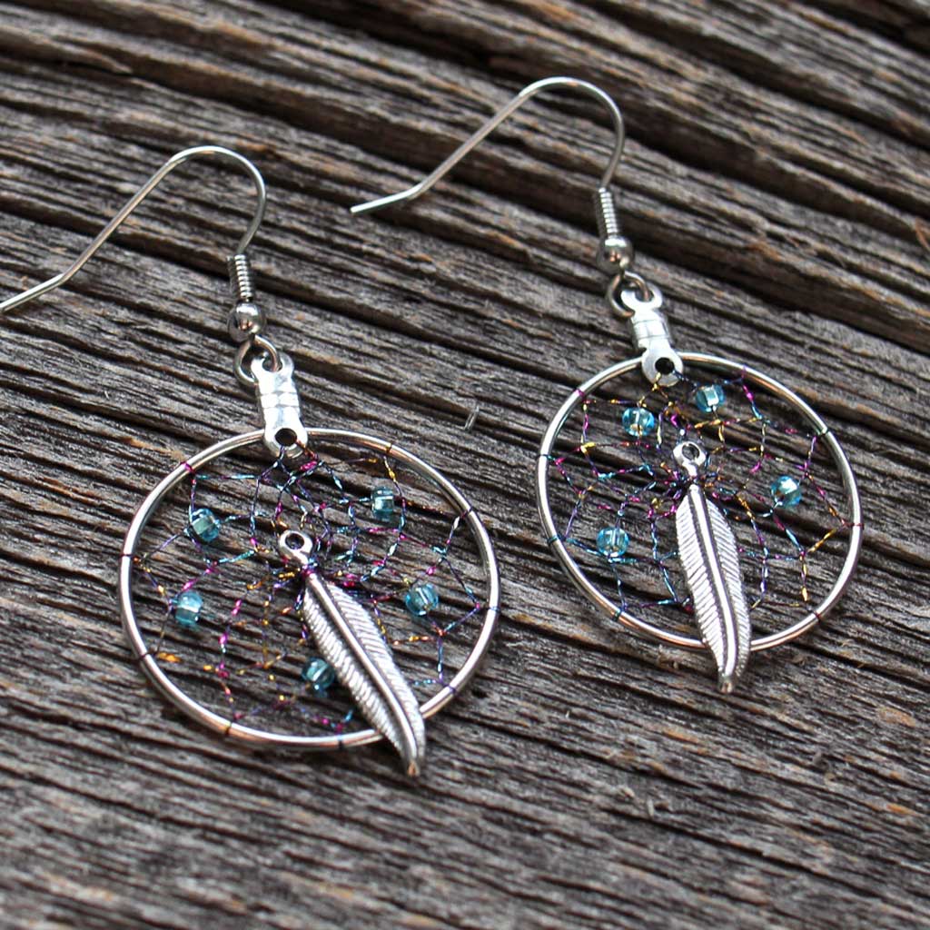 Dreamcatcher Earrings w/ Center Feather